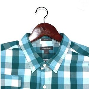 Eddie Bauer Button Down Long sleeve Blue/Green Plaid Classic Fit Mens Size L